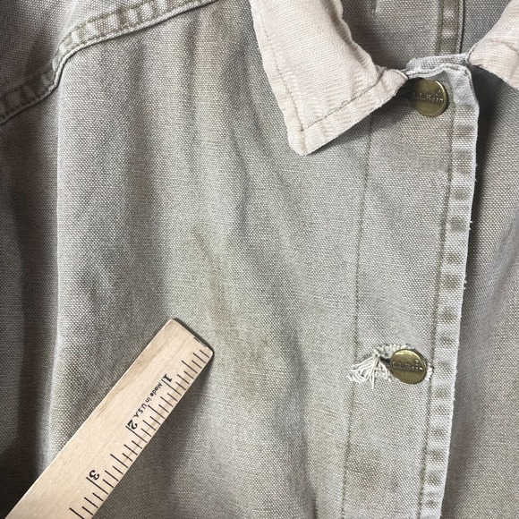 Vtg LL Bean Jacket Womens Large Beige Canvas Chore Barn Coat Shacket 80s Retro - Picture 11 of 16